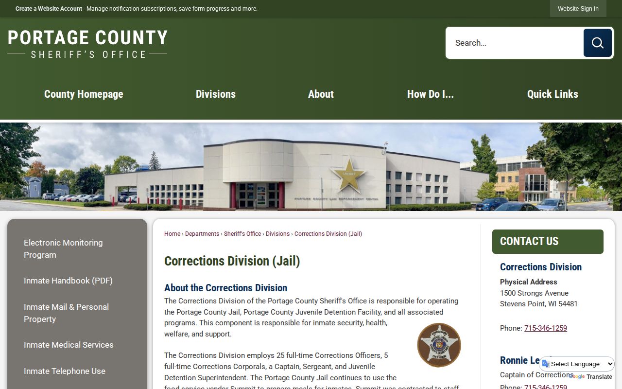 Portage County Jail official booking-record and Corrections information page
